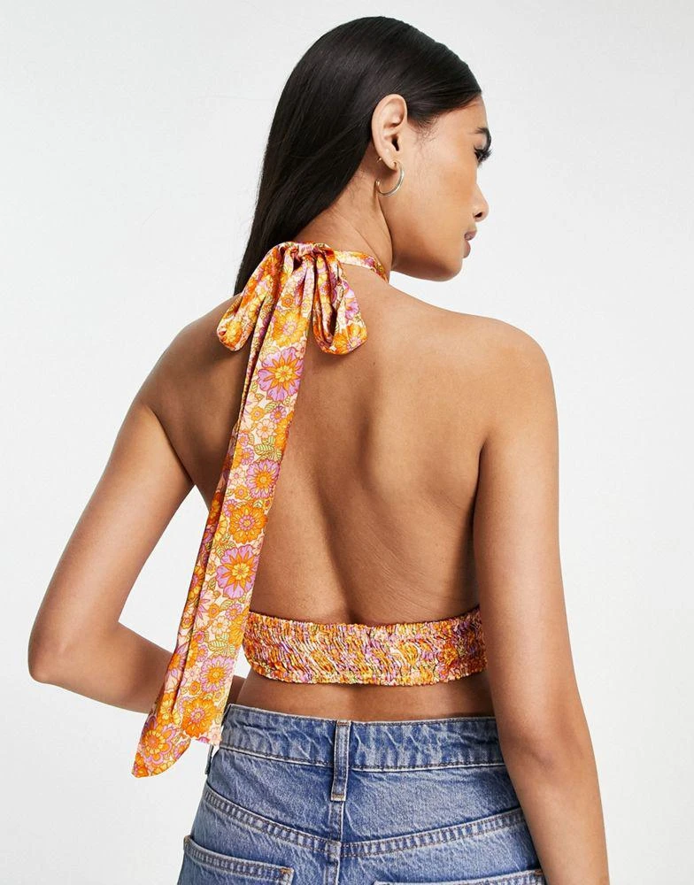 商品Topshop|Topshop co-ord 70s floral halter top in orange,价格¥148,第2张图片详细描述
