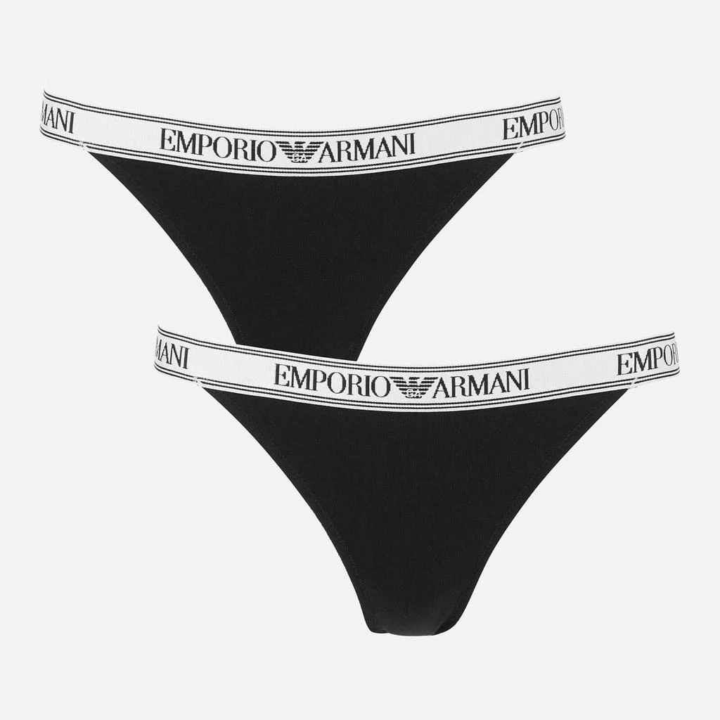 商品Emporio Armani|Emporio Armani Women's Iconic Logoband Bi-Pack T-Thong - Black,价格¥170,第1张图片