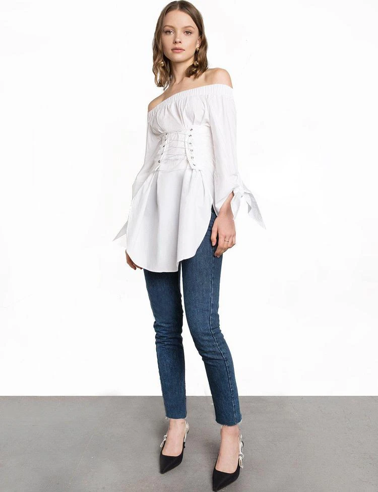 商品Pixie Market|Corset TIe White Off The Shoulder Top,价格¥379,第2张图片详细描述