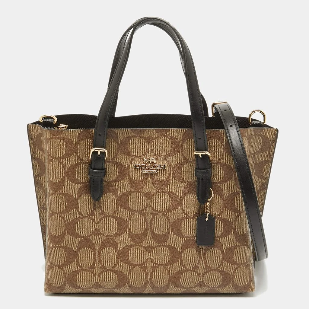 商品Coach|Coach Beige/Black Signature Coated Canvas and Leather Molly 25 Tote,价格¥2645,第1张图片