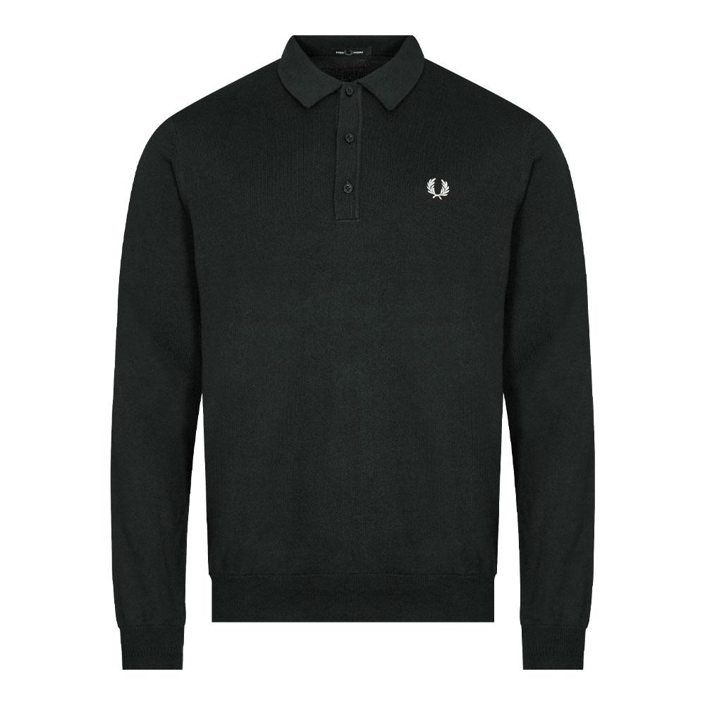 Fred Perry Long Sleeve Knitted Polo - Night Green商品第1张图片规格展示