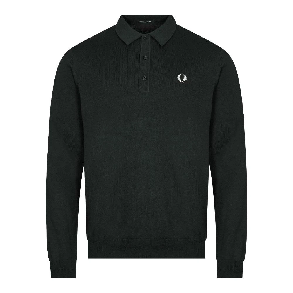 商品Fred Perry|Fred Perry Long Sleeve Knitted Polo - Night Green,价格¥1014,第1张图片