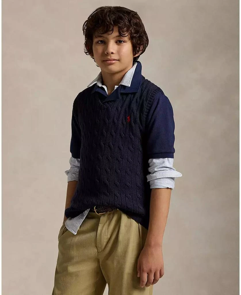 商品Ralph Lauren|拉夫劳伦 男大童款麻花针织毛衣背心,价格¥411,第1张图片