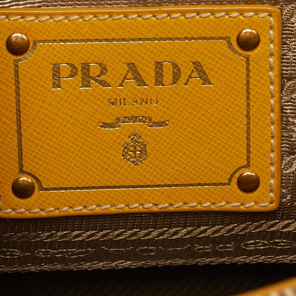 Prada Yellow/Beige Logo Jacquard and Leather Double Zip Tote 商品
