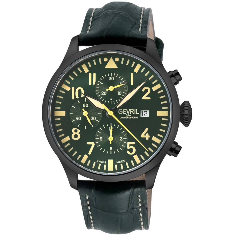 商品Gevril|Men's Vaughn Swiss Automatic Green Italian Leather Strap Watch,价格¥15506,第1张图片