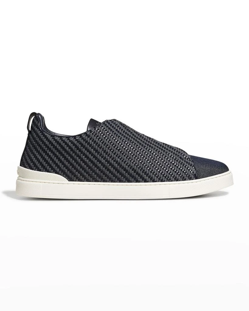 商品Zegna|Men's Woven Denim & Leather Low-Top Sneakers,价格¥8784,第1张图片