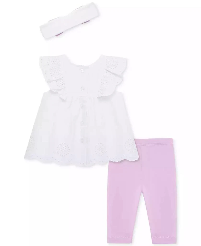 商品Little Me|Baby Girls 3-Pc. Sweet Eyelet Floral Top, Leggings & Headband Set,价格¥155,第2张图片详细描述