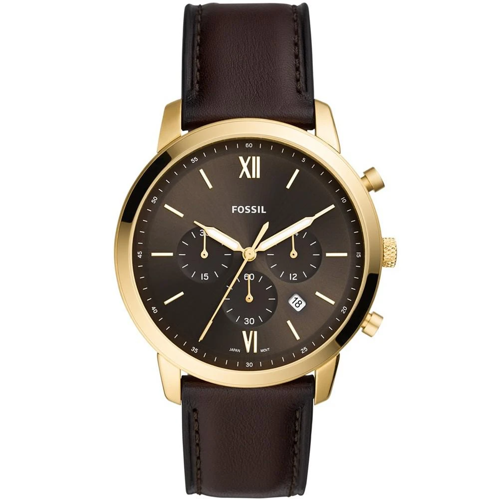 商品Fossil|Men's Neutra Brown Leather Strap Watch 44mm,价格¥607,第1张图片