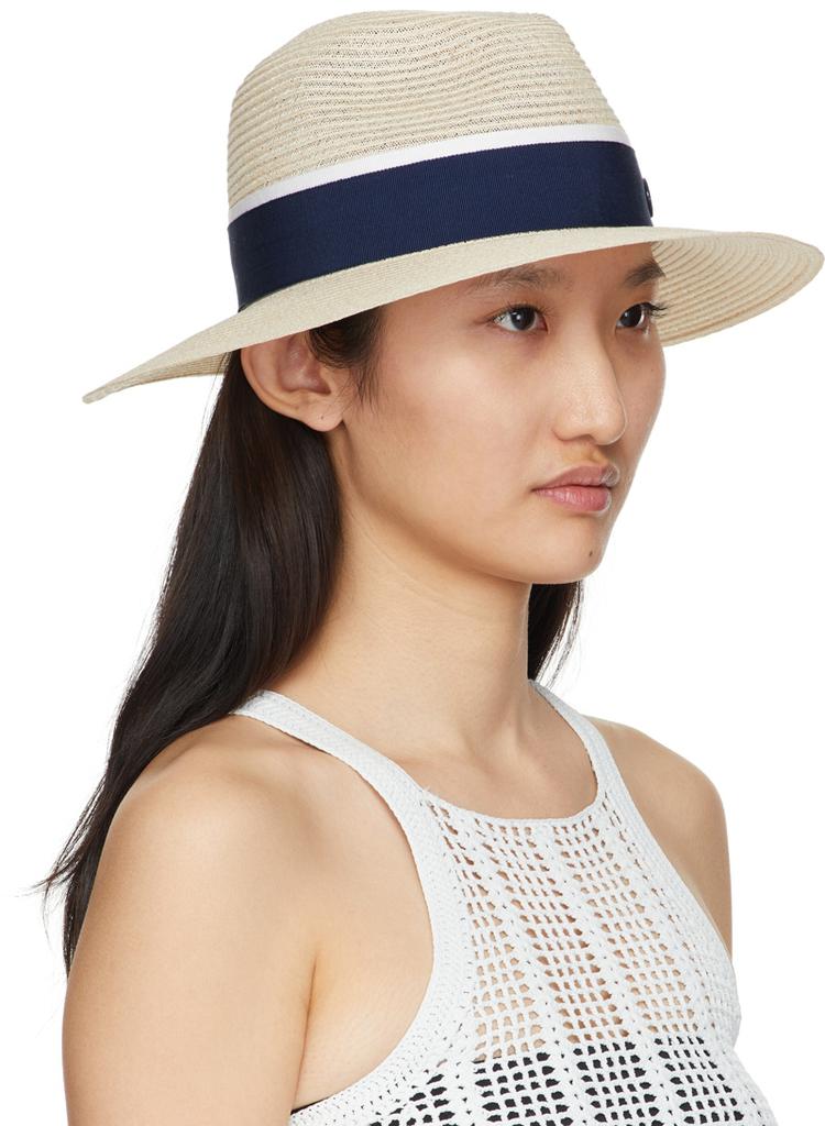 Beige & Navy Henrietta Fedora Hat商品第2张图片规格展示