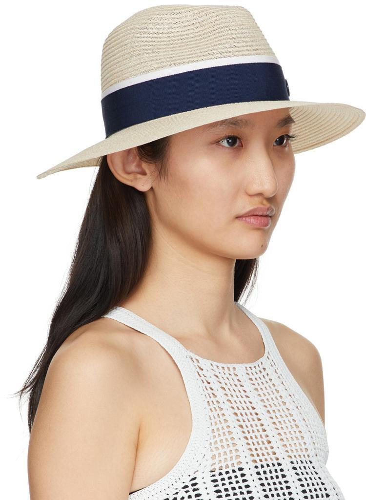 商品MAISON MICHEL|Beige & Navy Henrietta Fedora Hat,价格¥2416,第4张图片详细描述