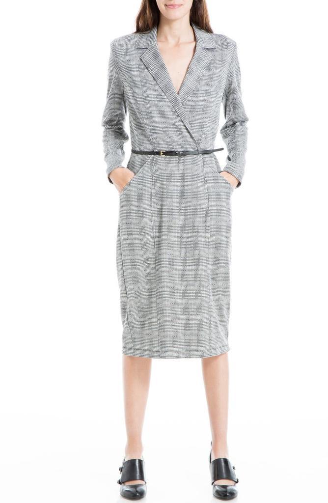 商品MAXSTUDIO|Houndstooth Notch Collar Belted Dress,价格¥297,第1张图片
