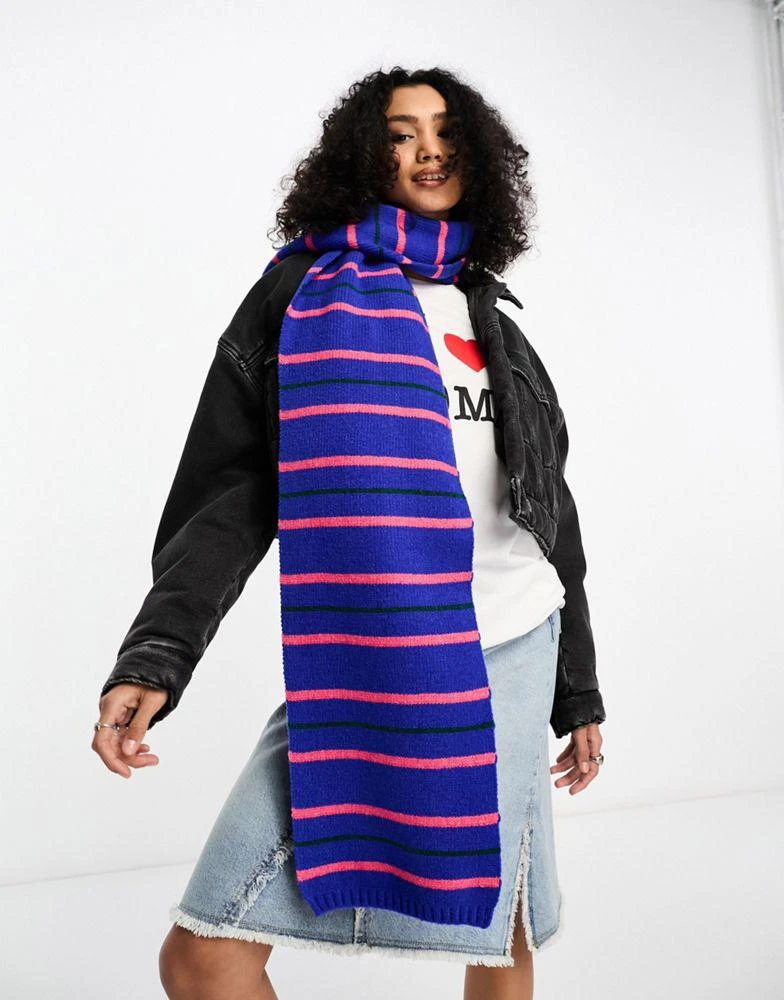 商品ASOS|ASOS DESIGN stripe knitted scarf in blue,价格¥98,第4张图片详细描述