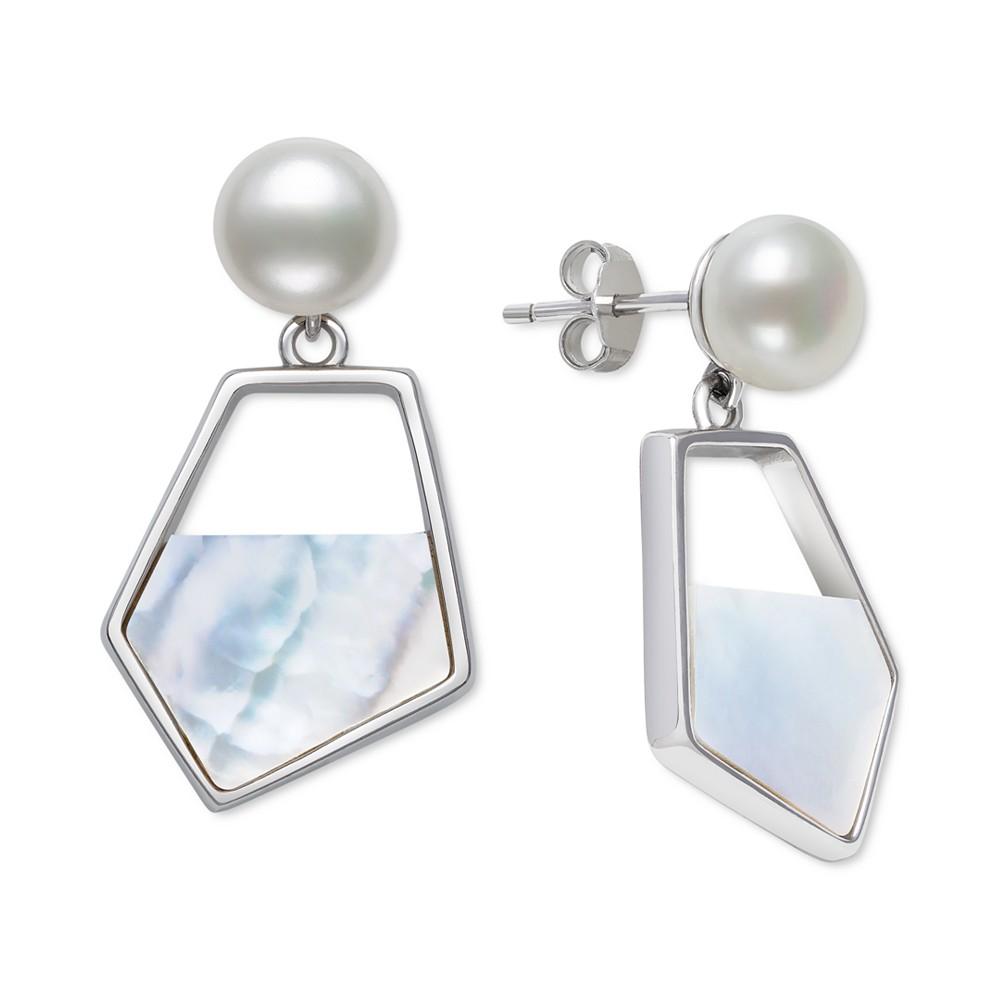 Cultured Freshwater Pearl (7mm) & Mother-of-Pearl Drop Earrings in Sterling Silver商品第1张图片规格展示