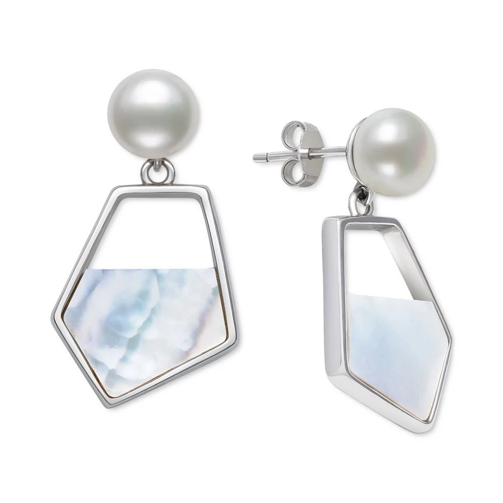 商品Belle de Mer|Cultured Freshwater Pearl (7mm) & Mother-of-Pearl Drop Earrings in Sterling Silver,价格¥597,第1张图片