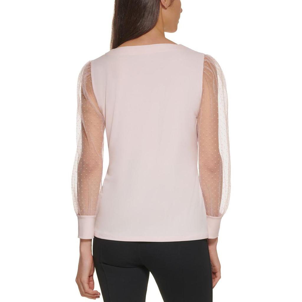 Calvin Klein Womens Sheer Sleeves Square Neck Pullover Top商品第3张图片规格展示