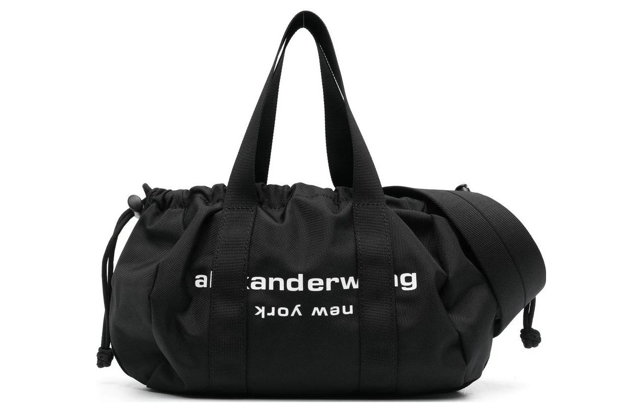商品[国内直发] Alexander Wang|alexander wang亚历山大王 纯色字母Logo徽标两个圆形顶部提手抽绳开合 涤纶 单肩斜挎手提包 女款 黑色,价格¥3842,第1张图片