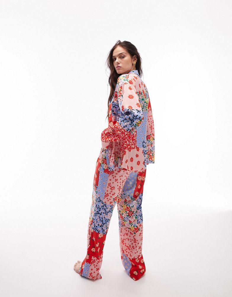 Topshop patchwork floral shirt and trouser pyjama set商品第4张图片规格展示