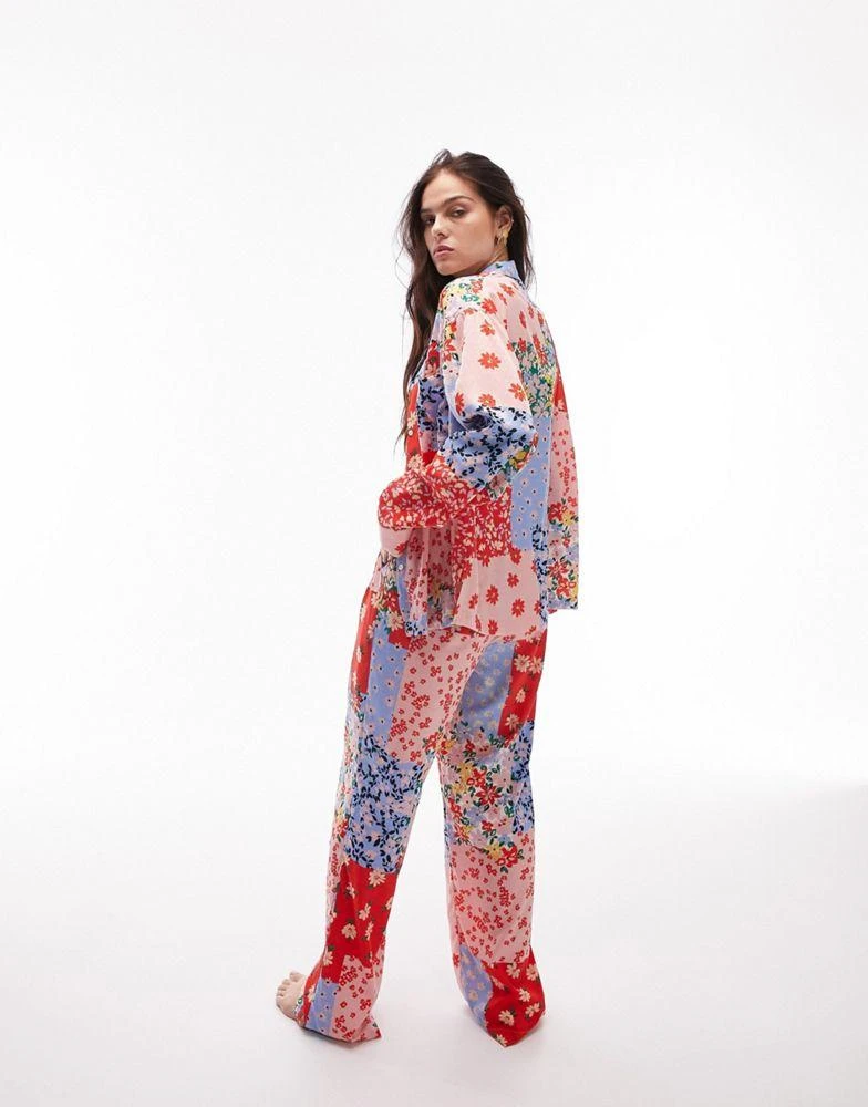 商品Topshop|Topshop patchwork floral shirt and trouser pyjama set,价格¥417,第4张图片详细描述