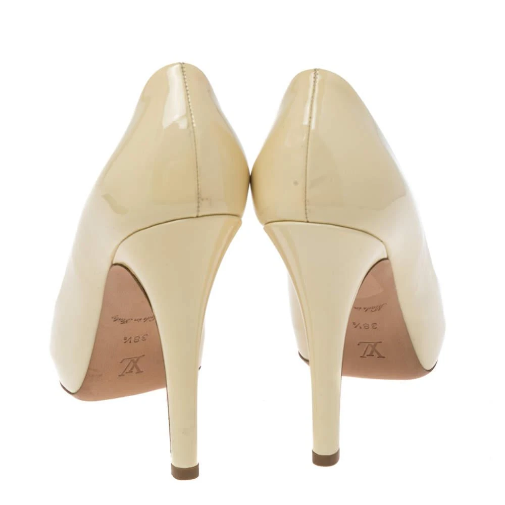 商品[二手商品] Louis Vuitton|Louis Vuitton Cream Patent Leather Damier Azur Damia Peep-Toe Pumps Size 38.5,价格¥1908,第5张图片详细描述