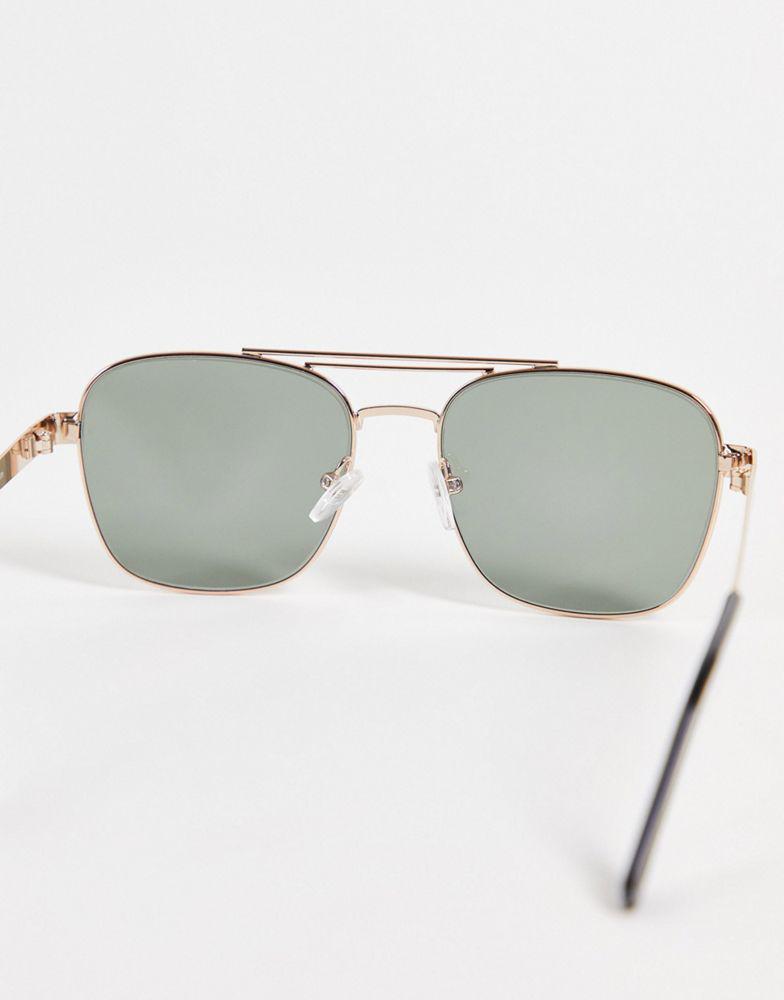ASOS DESIGN 70s aviator sunglasses in gold metal with retro lens and brow bar detail - GOLD商品第4张图片规格展示