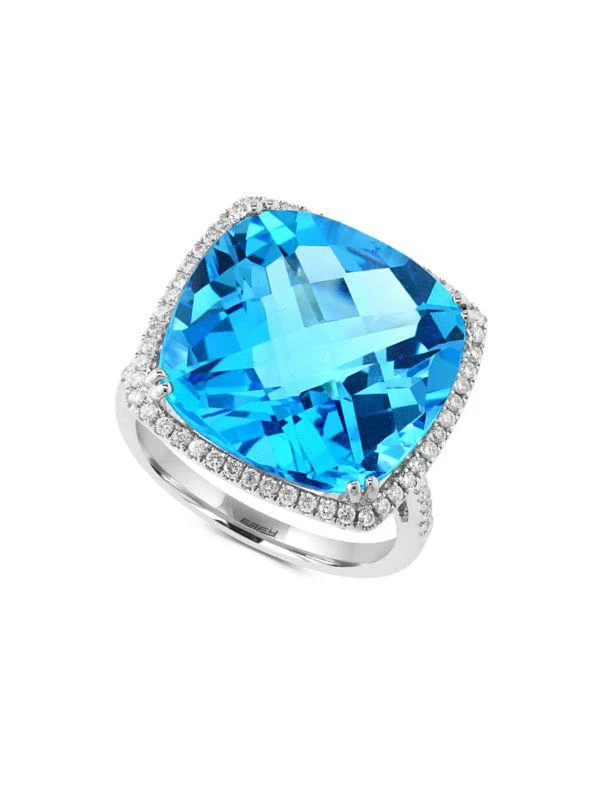 商品Effy|14K White Gold, Diamond & Blue Topaz Ring,价格¥9885,第2张图片详细描述
