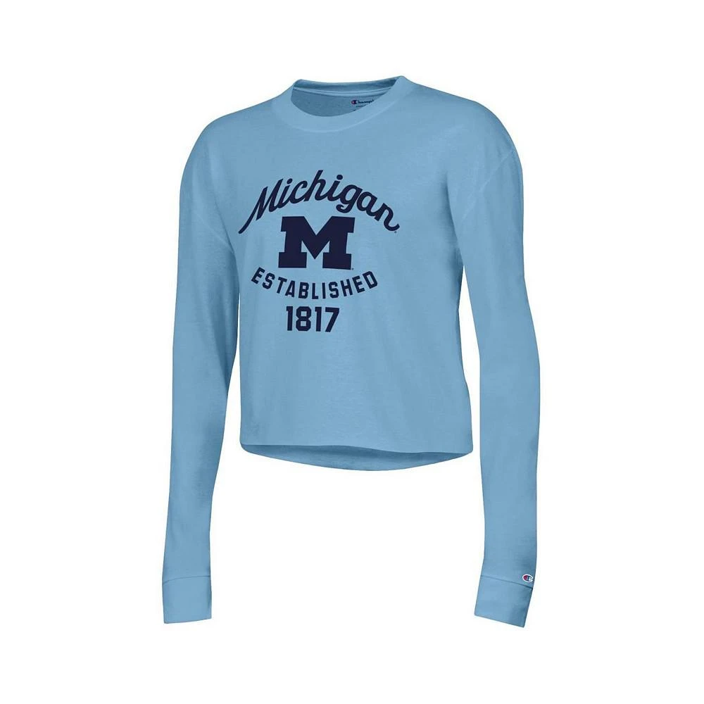 商品CHAMPION|Women's Blue Michigan Wolverines Boyfriend Cropped Long Sleeve T-shirt,价格¥262,第2张图片详细描述