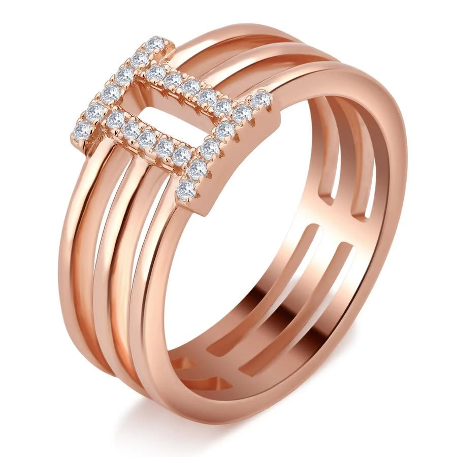 商品DiamondMuse|0.20 Carat T.W Roman Digit "II" Cubic Zirconia Rose Tone Fashion Ring Women's in Sterling Silver,价格¥186,第1张图片