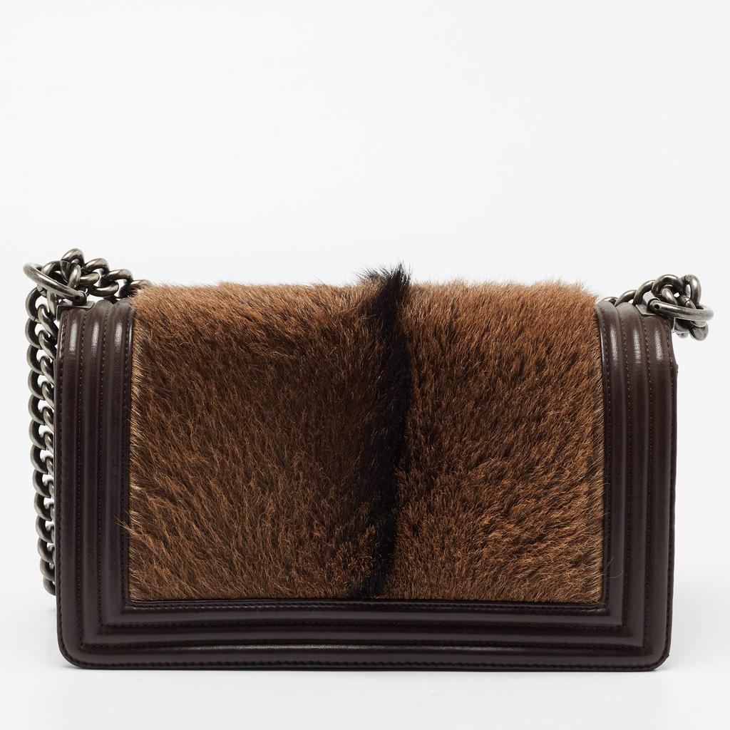 Chanel Brown Leather and Calfhair Medium Boy Flap Bag商品第4张图片规格展示