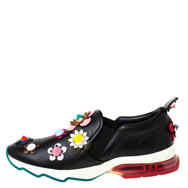 Fendi Black Leather Flowerland Ffast Slip On Sneakers Size 40商品第2张图片规格展示