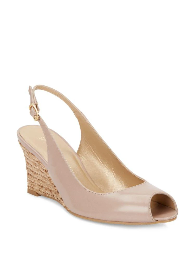 商品Stuart Weitzman|Slinky Leather Sling-Back Peep-Toe Wedges,价格¥786,第1张图片