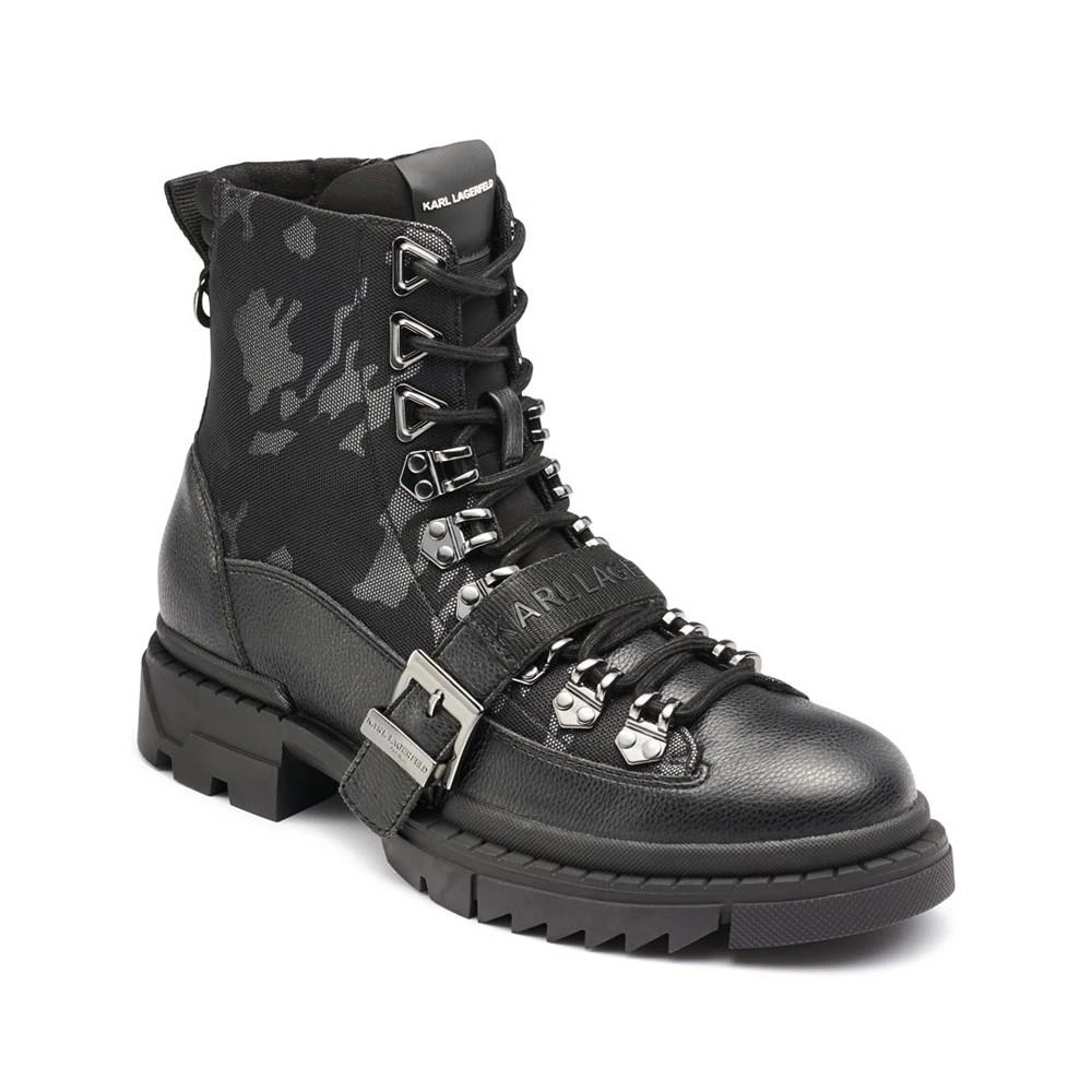 商品Karl Lagerfeld Paris|Karl Lagerfeld Men's Camo Front Logo Strap Buckle Lug Sole Boot,价格¥2194,第1张图片