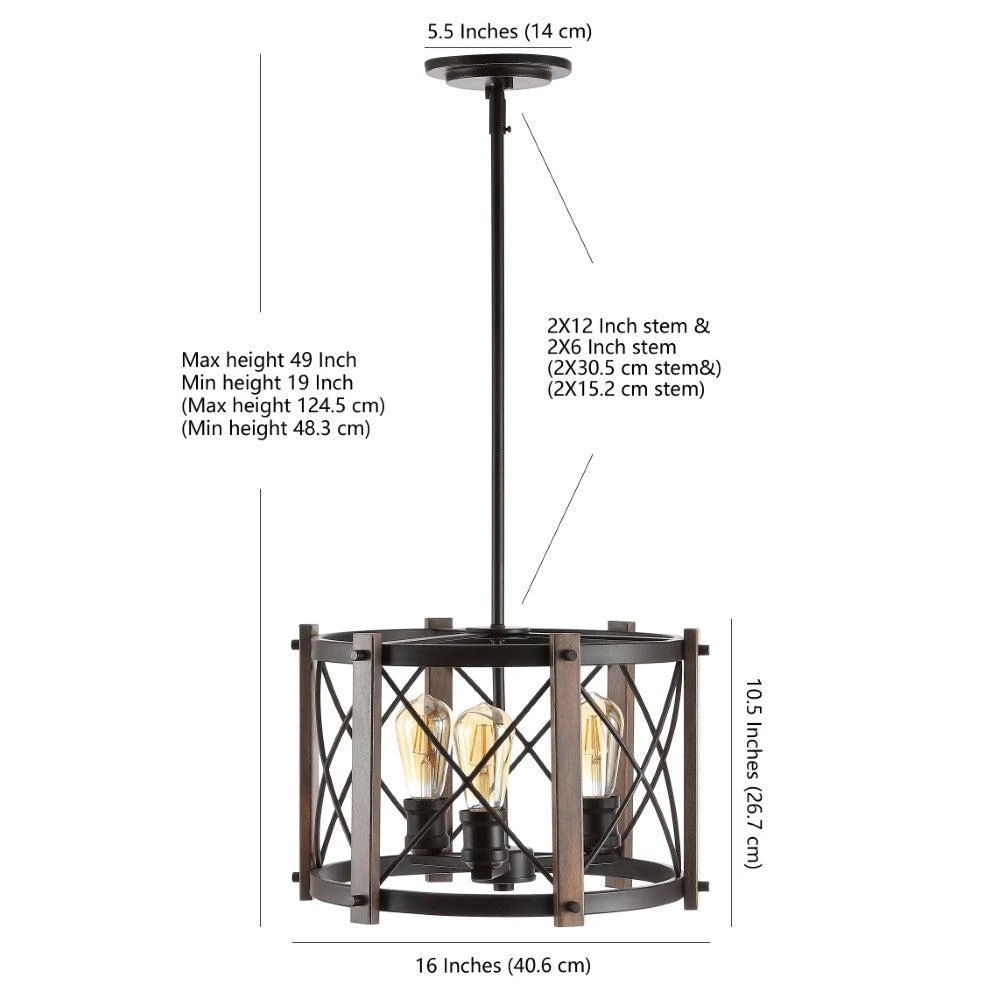 商品JONATHAN Y|Ferme 16" 3-Light Adjustable Iron Rustic Farmhouse LED Pendant,价格¥1703,第5张图片详细描述
