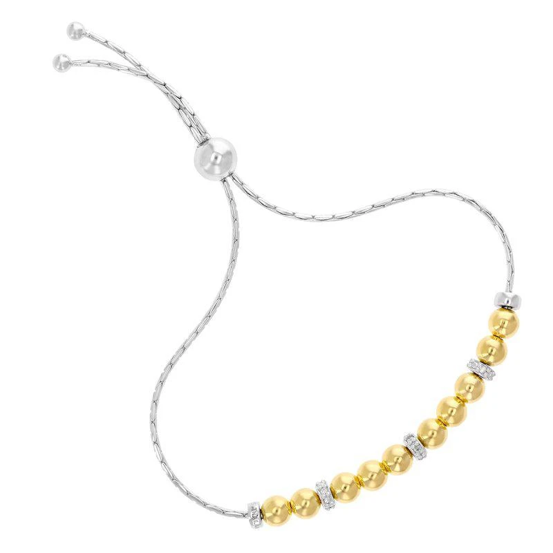 商品Vir Jewels|1/10 cttw Diamond Bolo Bracelet Yellow Gold Plated Over Silver Beads Style,价格¥641,第1张图片