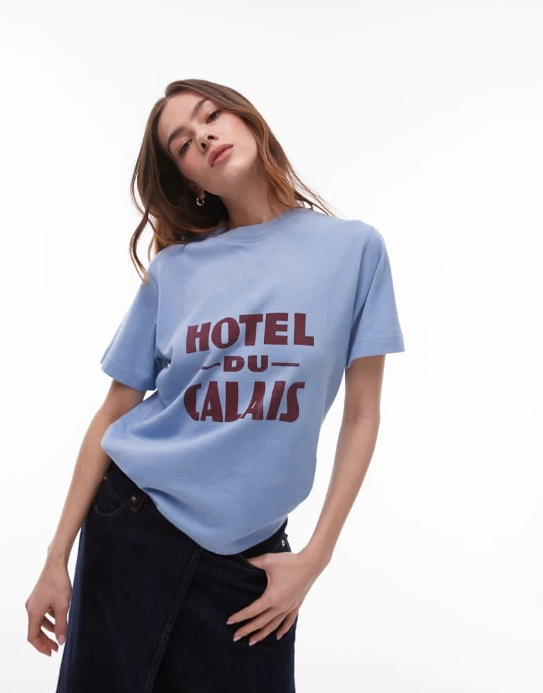 商品Topshop|Topshop graphic Hotel du Calais t-shirt in blue,价格¥142,第1张图片