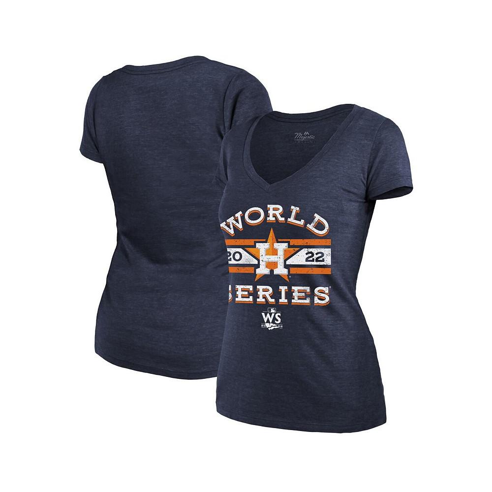 Women's Threads Navy Houston Astros 2022 World Series Modest V-Neck T-shirt商品第1张图片规格展示