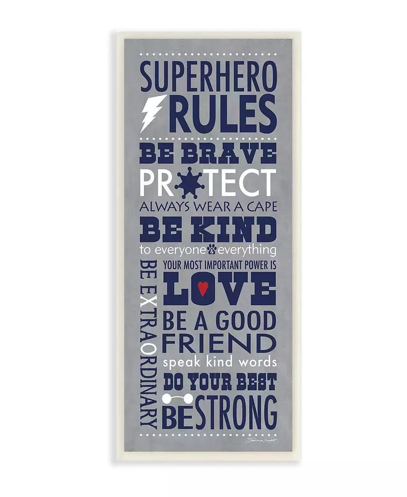 商品Stupell Industries|The Kids Room by Stupell Gray and Navy Superhero Rules Typography Wall Plaque Art, 7" L x 17" H,价格¥175,第1张图片