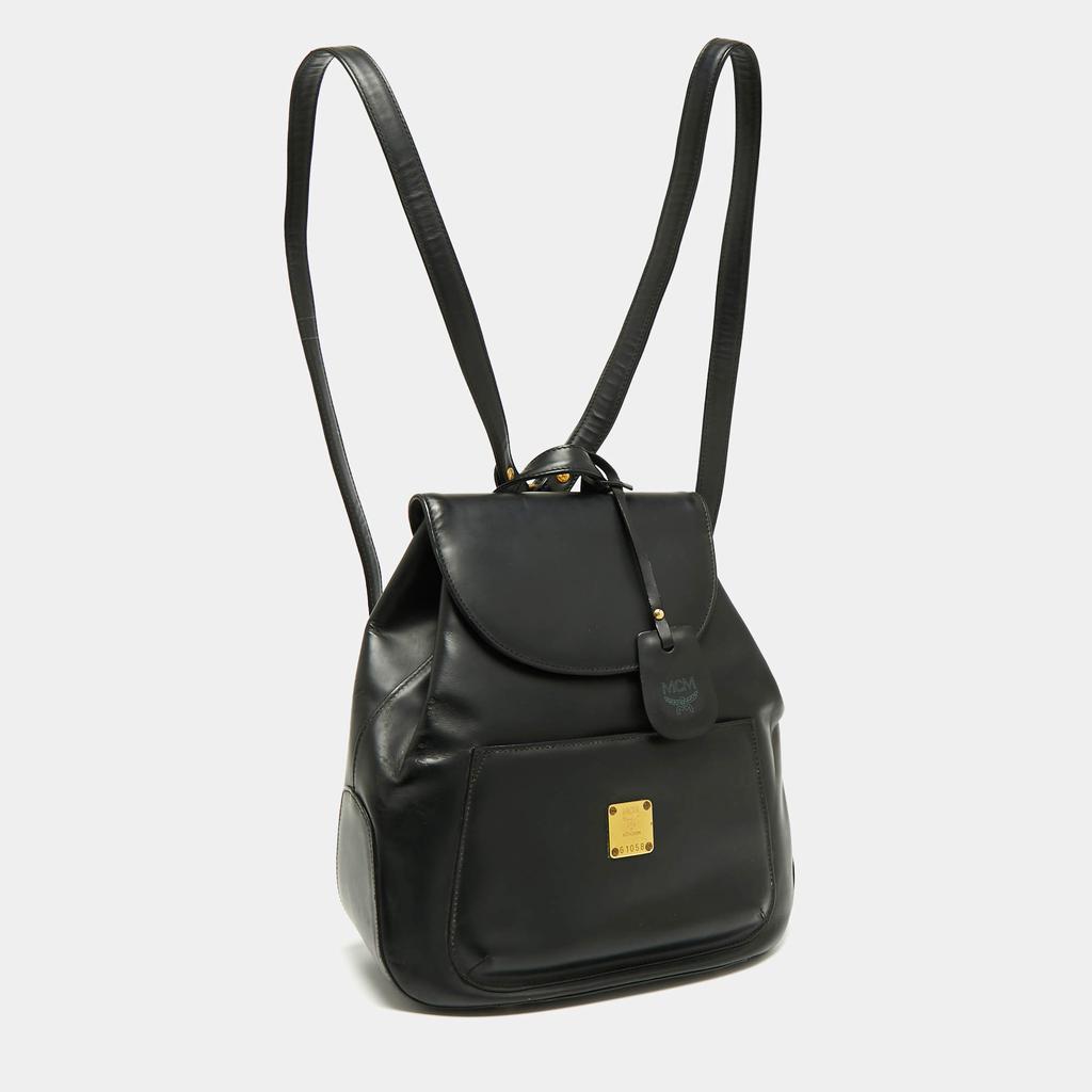 MCM Black Leather Front Pocket Flap Backpack商品第3张图片规格展示