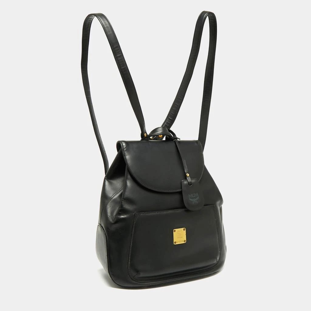 商品[二手商品] MCM|MCM Black Leather Front Pocket Flap Backpack,价格¥1184,第3张图片详细描述