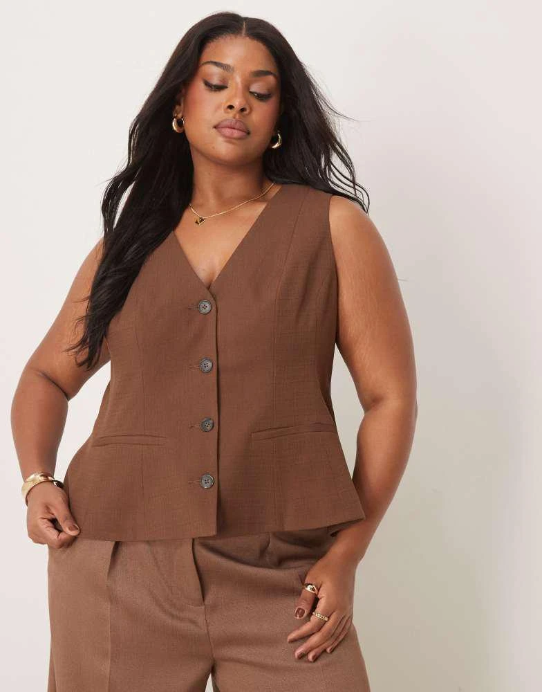 商品ASOS|ASOS DESIGN Curve peplum waistcoat in chocolate,价格¥366,第1张图片