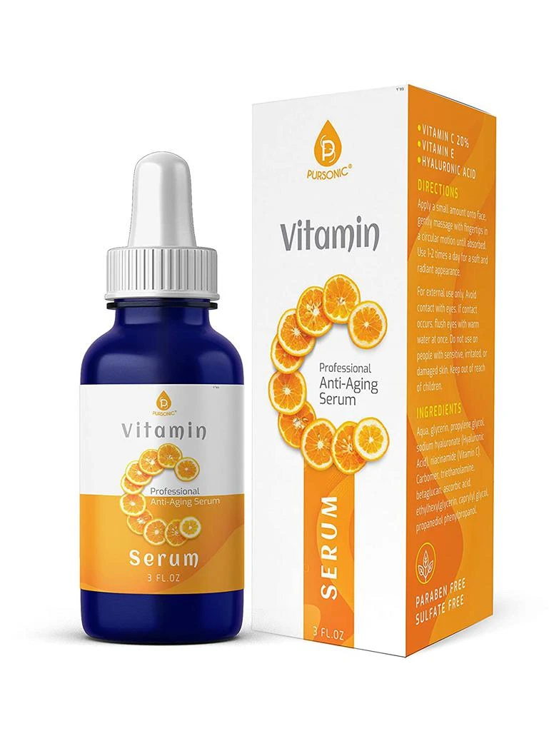 商品PURSONIC|Vitamin C Serum, 20% is a high potency Best Organic Anti-Aging Moisturizer Serum for Face, Neck & Décollete and Eye Treatment (3 fl. oz),价格¥137,第1张图片