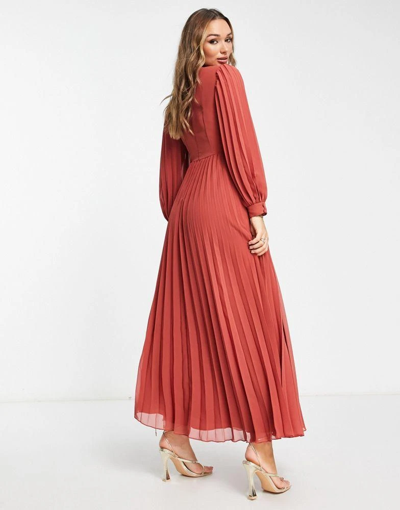 商品ASOS|ASOS DESIGN high neck pleated embroidery maxi dress in rust,价格¥404,第2张图片详细描述