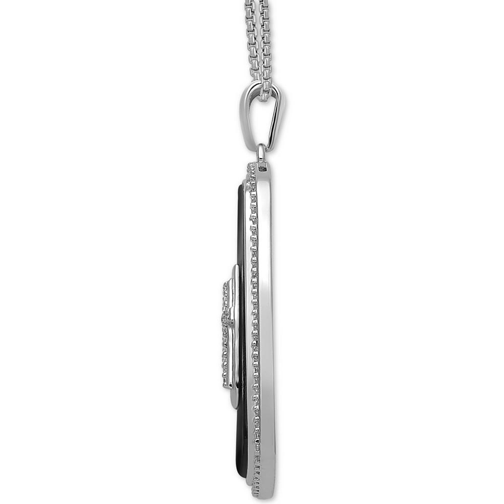 Men's Onyx & Diamond (1/3 ct. t.w.) Cross 22" Pendant Necklace in Sterling Silver商品第2张图片规格展示