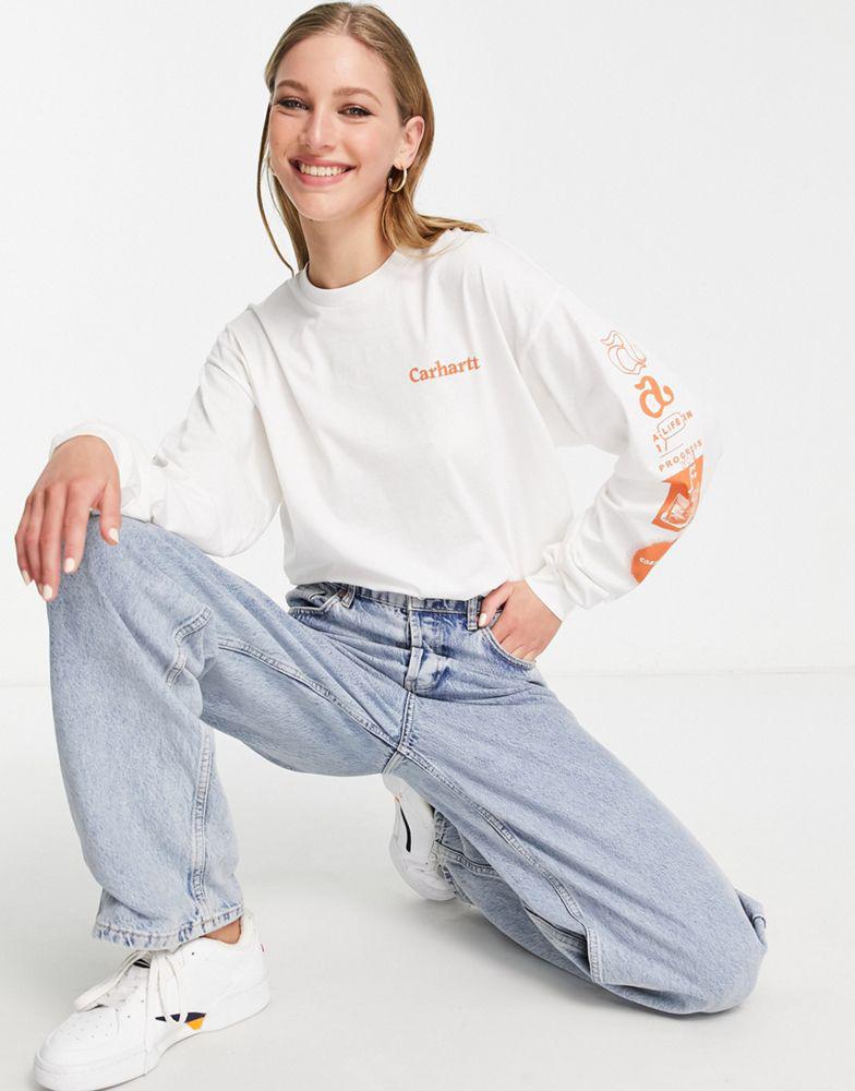 Carhartt WIP life long-sleeve skater t-shirt in white and orange商品第1张图片规格展示