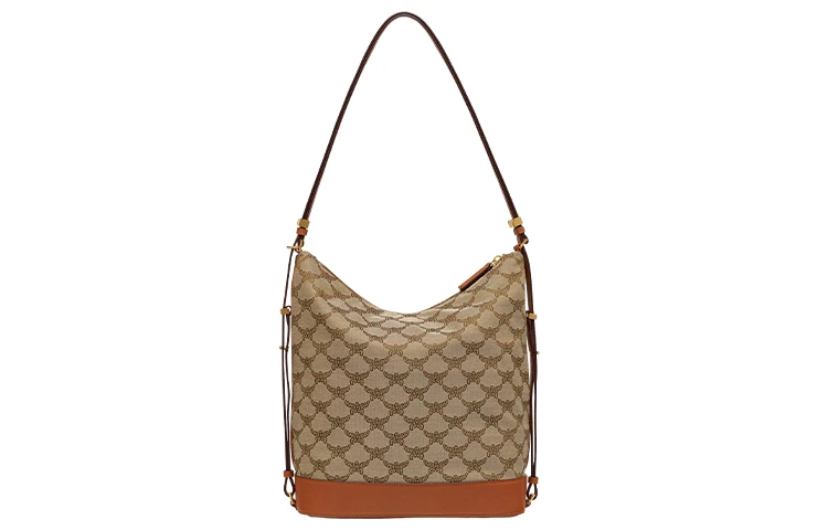 商品[国内直发] MCM|HIMMEL LAURETOSL auretos 经典花纹提花西班牙月桂叶图案 皮革 HOBO包手提单肩包 大号 男女同款情侣款 米色,价格¥3930,第5张图片详细描述