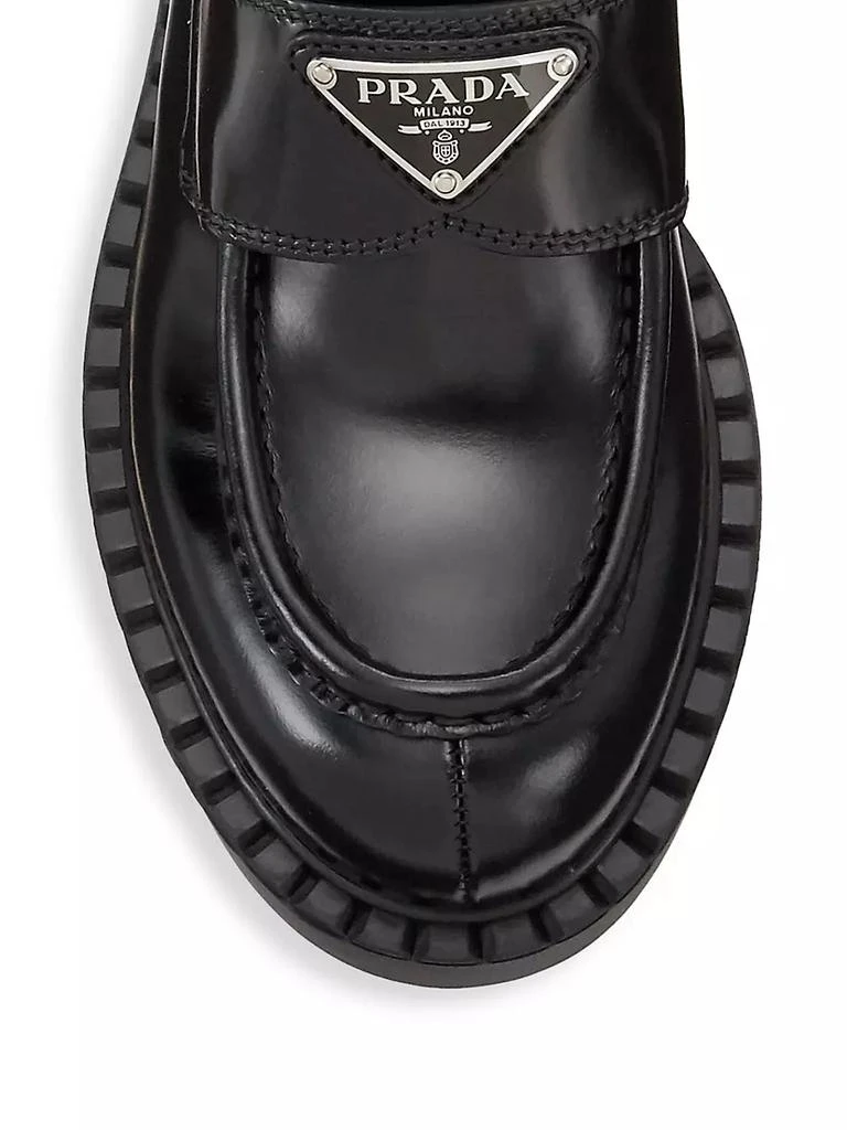 商品Prada|Spazzolato Logo Platform Leather Loafers,价格¥9012,第4张图片详细描述