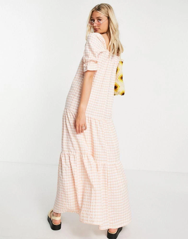 商品ASOS|ASOS DESIGN Tall tiered maxi smock dress in peach gingham,价格¥135,第2张图片详细描述