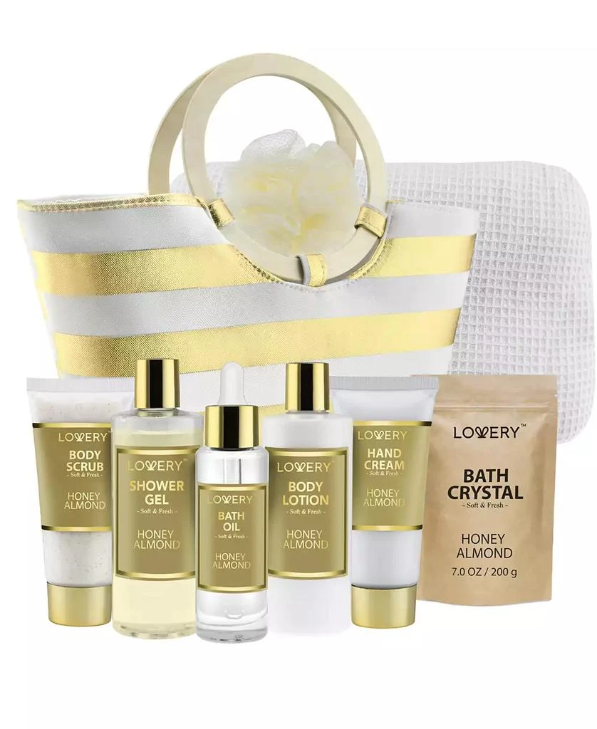 商品Lovery|Honey Almond Home Spa Gift Set, Bath and Body Care with Tote Bag, 9 Piece,价格¥393,第1张图片