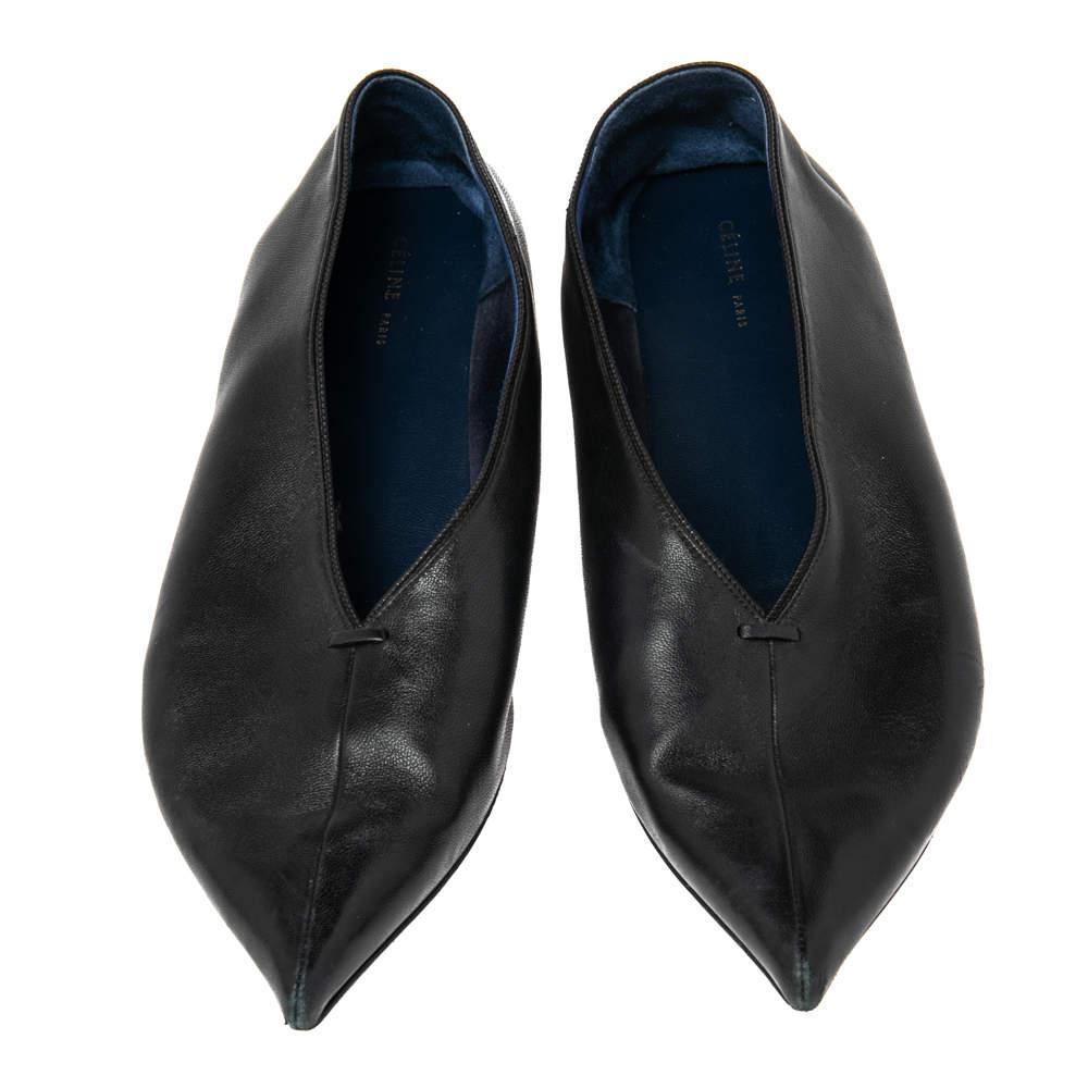 Celine Black Leather V Neck Pointed Toe Flats Size 35商品第3张图片规格展示