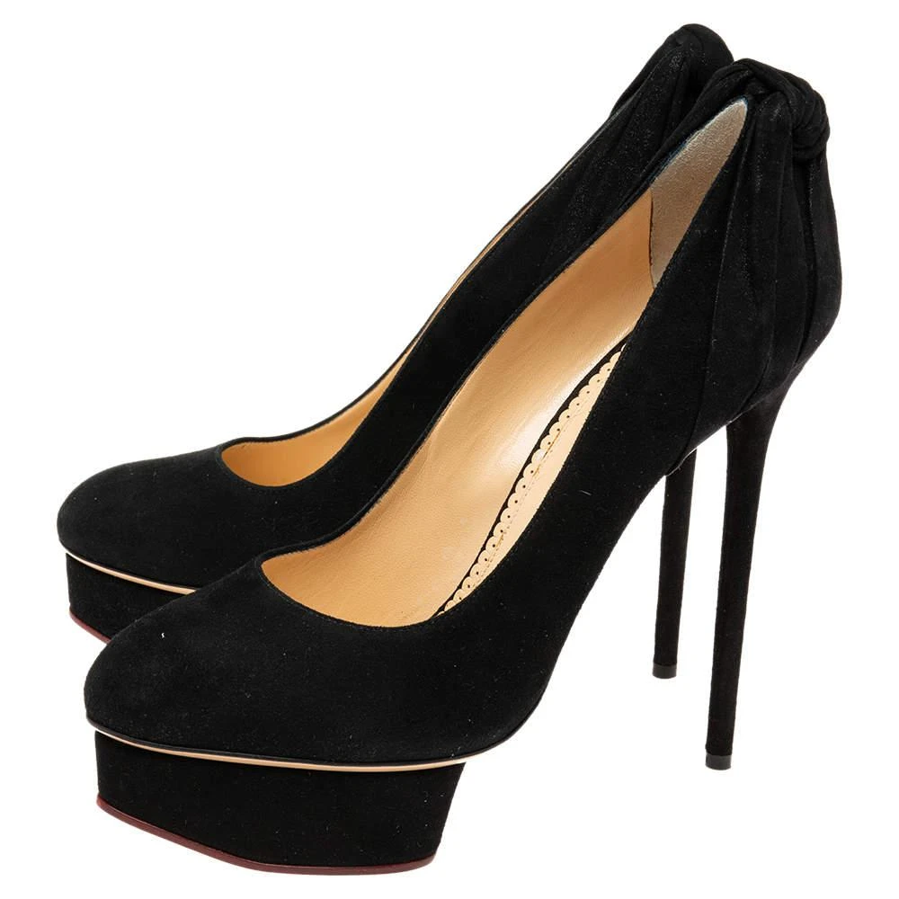 商品[二手商品] Charlotte Olympia|Charlotte Olympia Black Suede and Fabric Eccentric Josephine Knot Pumps Size 41,价格¥2638,第4张图片详细描述