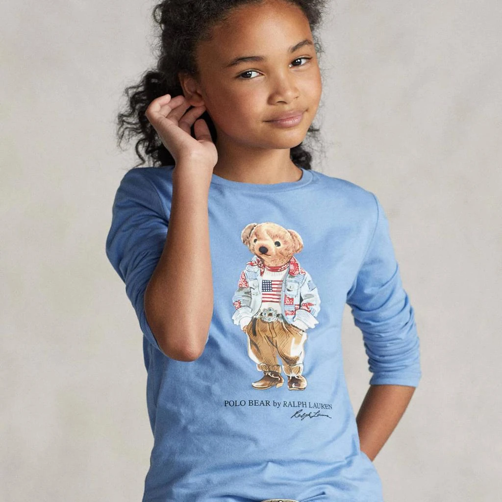 商品Ralph Lauren|Ralph Lauren Girls' Americana Bear T-Shirt - Sky Blue,价格¥291,第1张图片